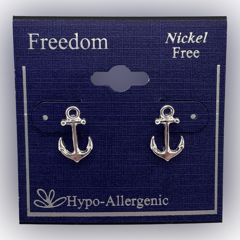 New Freedom Nautical Silver Anchor Earrings